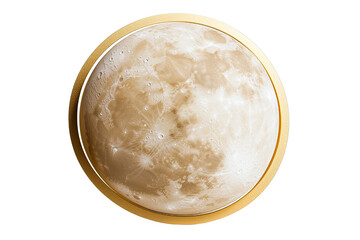 Detailed view of the moon's surface with a golden frame.