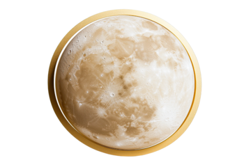 Detailed view of the moon's surface with a golden frame.