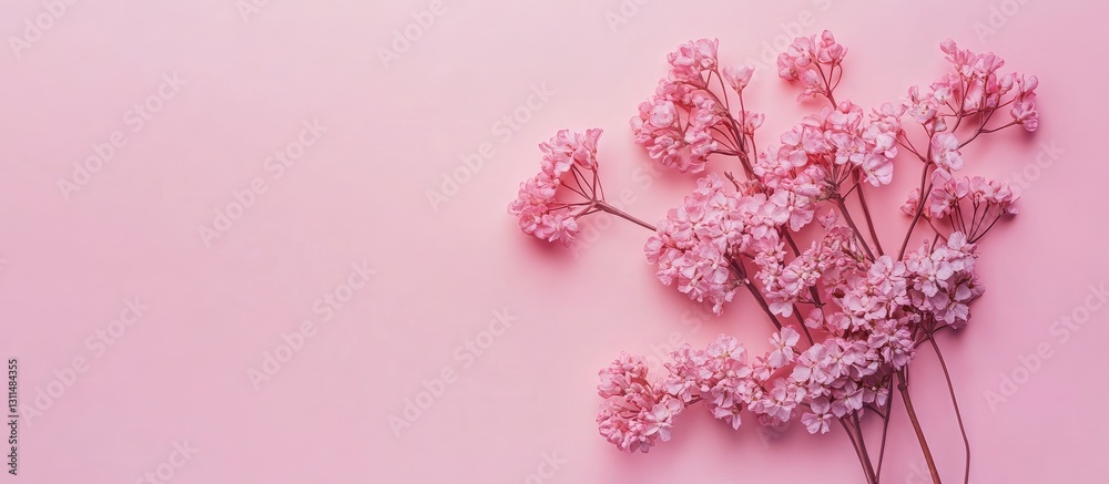 Aufkleber delicate pink background featuring a cluster of soft pink flowers on the left side with ample copy s