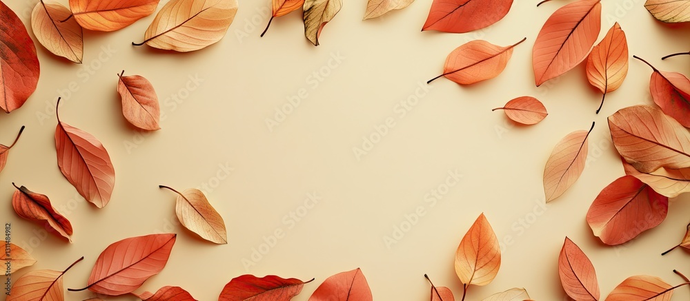 Leinwandbilder vibrant autumn leaves forming a circular frame on a neutral beige background with ample copyspace id