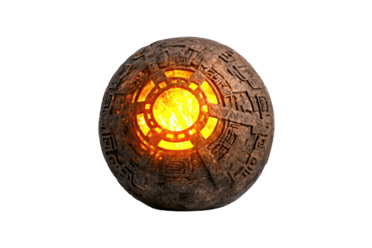 Futuristic glowing orb with intricate designs and warm illumination.