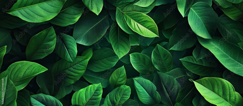 Aufkleber lush green foliage background featuring a variety of dark and light green leaves arranged in multipl