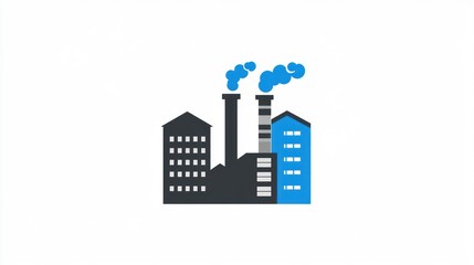 Obraz premium Simple factory silhouette, industrial buildings, smoke stacks. Possible use Stock photo
