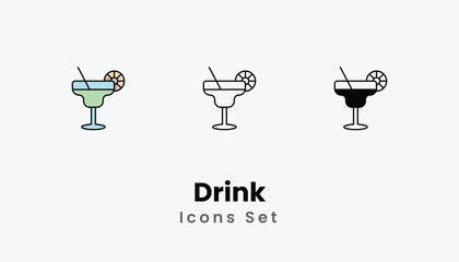 Drink Icons thin line and glyph vector icon stock illustration