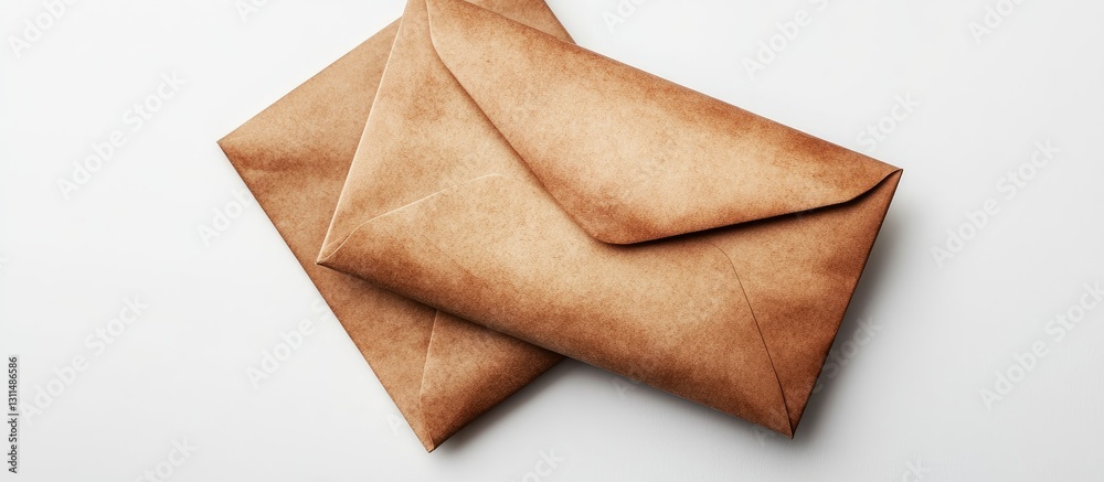 Poster Two brown envelopes stacked diagonally on a white background with soft shadows highlighting their texture and shape.