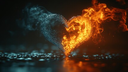 Dual elements collide in a captivating heart shape, showcasing contrast