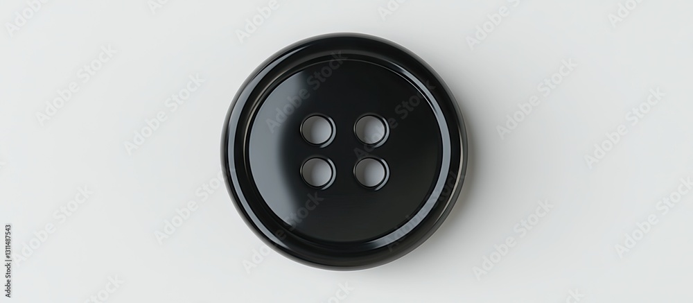 Poster Simple black button on a white background positioned centrally highlighting the button's four holes with ample copy space for text