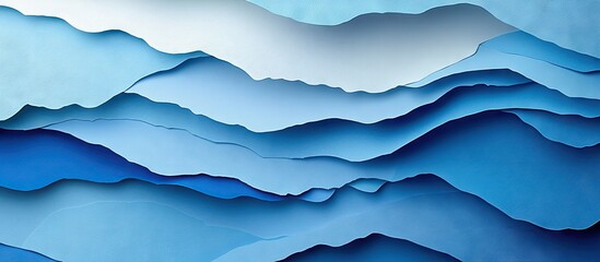 Blue pastel abstract landscape with layered rag papers, featuring soft gradients and waves of varying blue shades, creating a serene composition.
