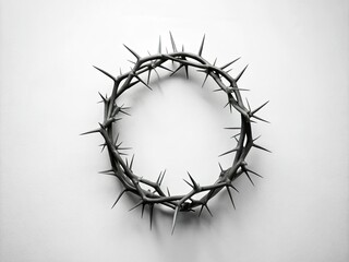 Fototapeta premium Black and white minimalism: a thorn crown circle forms a powerful Christ symbol in this fashion editorial.