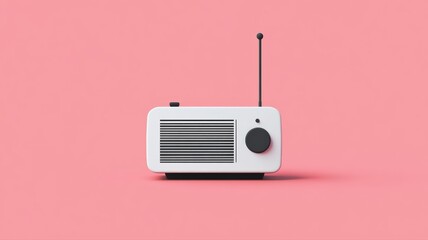 Minimalist Radio Illustration on Pink Background A Retro and Modern Blend.