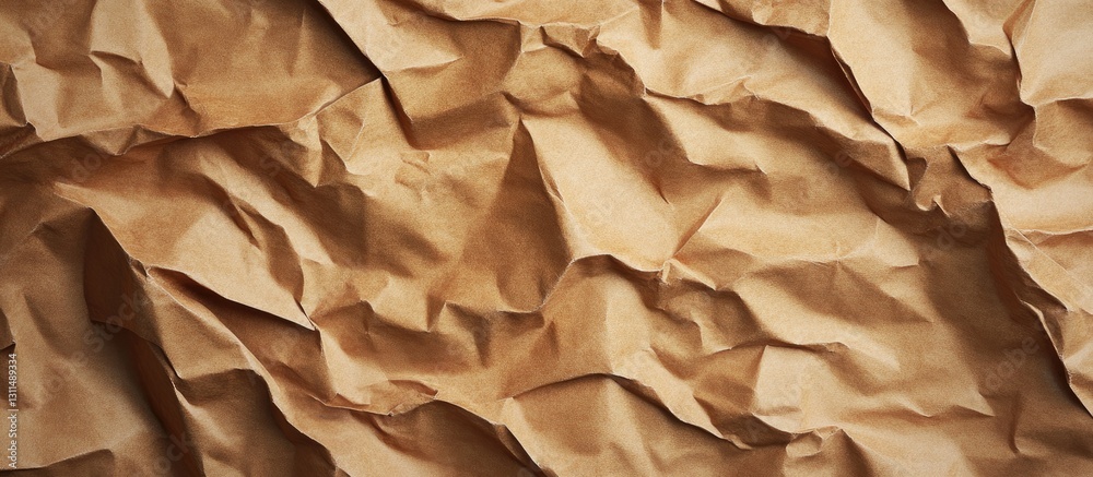 Aufkleber Crumpled brown paper texture background featuring deep folds and wrinkles in a warm earthy tone, ideal for posters and abstract designs.