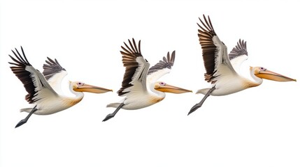 Obraz premium Generic Group Pelicans Scene Coastal Over Lagoon Flying