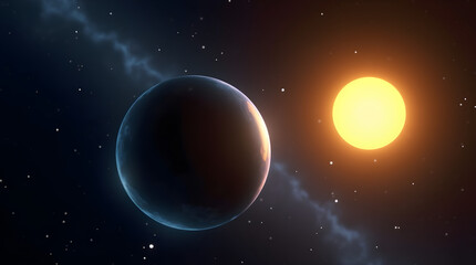 Amazing Cosmic Exoplanet and Sun Deep Space - Digital Illustration - Planet Star Nebula - Universe