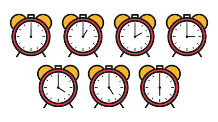 目覚まし時計のアイコンイラストセット