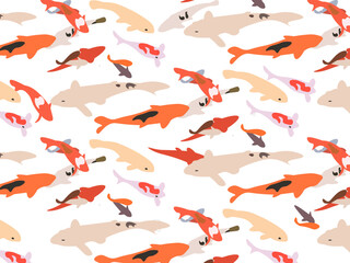 seamless pattern multicolored catfish on a white background