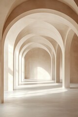 Fototapeta premium Elegant architectural arches create a serene passage in a softly lit interior space, highlighting minimalist design aspects and natural light play