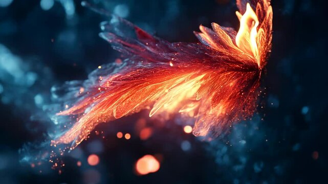 Fiery phoenix rising with glowing embers and magical energy