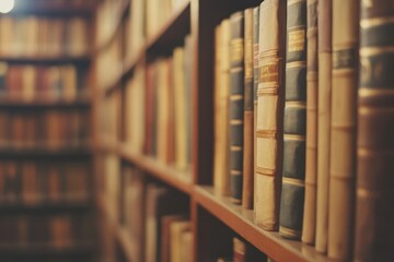 Obraz premium Vintage Bookshelf in Library: A Glimpse into Literary History