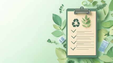 Sustainable Checklist With Recycling Symbol and Green Leaves