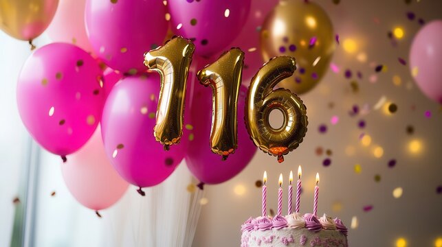 116th Birthday Celebration with Balloons and Cake