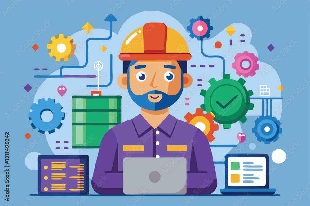 Aufkleber a qa engineer collaborates with technology and gears, focusing on software testing and quality assur