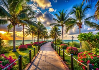 Fototapeta premium Serene South Pointe Park Walkway: Miami Beach, Florida Scenic Path