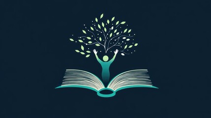Abstract book with tree and figure, symbolizing knowledge and growth, for educational or inspirational use