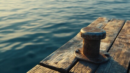 Fototapeta premium Dock Cleat. Rustic Boat Dock Cleat on the Sea Bridge in Summer Landscape