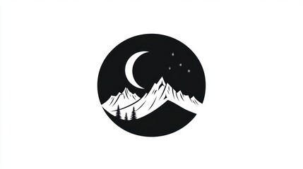 Obraz premium Night mountainscape, crescent moon, stars; nature design (1)