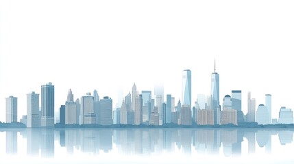 Naklejka premium Cityscape skyline reflection, urban, buildings, waterfront, day, design, illustration, background, architecture, real estate