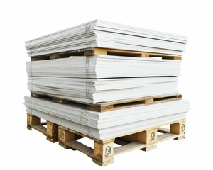 Drywall Sheet Stacking on Wooden Pallets. Gypsum Boards Packed for Wall and Floor Surface