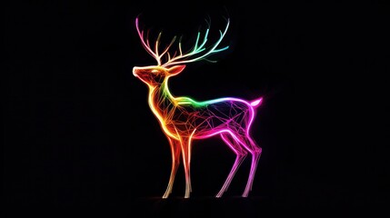 Rainbow Deer Silhouette, Dark Background, Nature, Art, Design