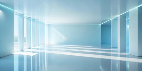 Obraz premium Serene Minimalist Interior Space with Sunlight Streaming Through Large Windows and Polished Floors