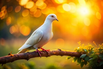 Obraz premium Serene White Dove at Golden Hour: Miniature Tilt-Shift Photography