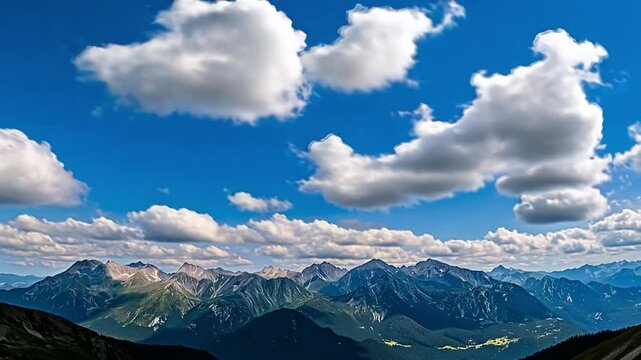 Majestic Mountain Landscape with Fluffy Clouds ,Stunning Mountain View Under Blue Sky ,Majestic Mountain Scenery with Floating Clouds ,Nature photography inspiration ,Aerial mountain view