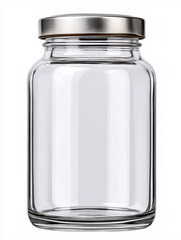 A sleek glass jar with a metal lid ideal for storing kitchen ingredients or snacks while enhancing home decor