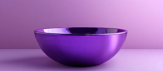Purple metallic basin centered on a smooth surface against a soft purple gradient background, ideal for text placement.