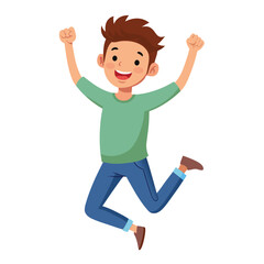 Happy boy jumping up in air. Excited joyful teenager celebrating, flying in air