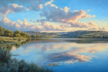 Escondido California: Dixon Lake Golden Hour Landscape with Mountain and Water View