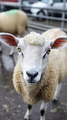 Naklejka premium Sheep exhibiting symptoms of viral infection in the pasture Generative AI