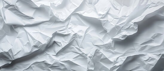Obraz premium Crumpled white paper texture background with varying shades of white and light gray, showcasing detailed creases and folds across the surface.