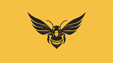 Obraz premium Stylized bee logo on mustard background. Possible use corporate branding