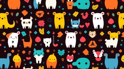 Obraz premium Cute Cartoon Animals Seamless Pattern Design with Playful Elements