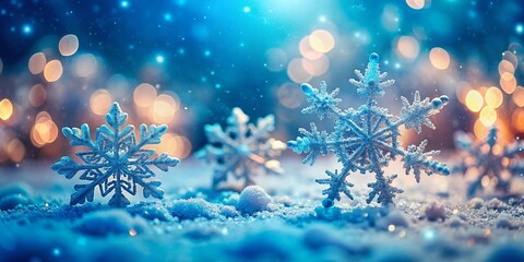 Fototapeta premium Shimmering Snowflakes & Soft Winter Glow: Blue Background Candid Photo