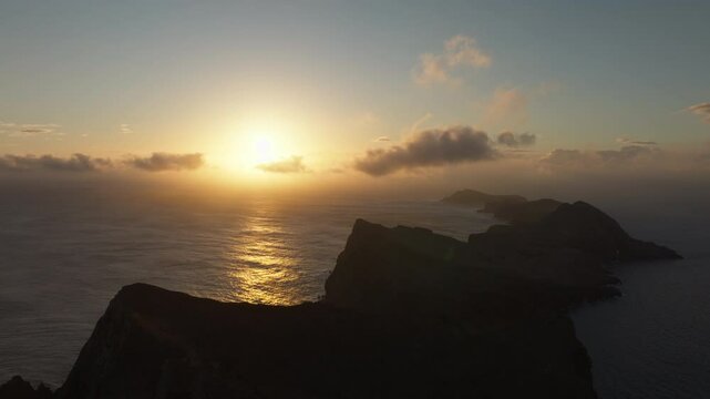 Beautiful sunrise at Ponta de S&atilde;o Louren&ccedil;o, Aerial Drone, Hiking Area, Madeira, Portugal