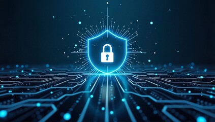 Digital lock symbol on a futuristic background