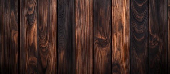 Textured close up of dark brown wooden planks arranged vertically with rich grain patterns and warm tones creating a rustic background effect