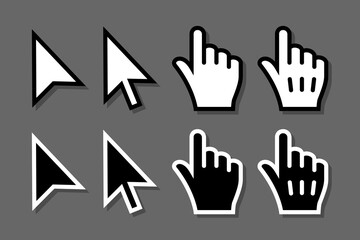 Mouse arrow pointer icon set. Сomputer mouse cursor arrows, pointer hand.
