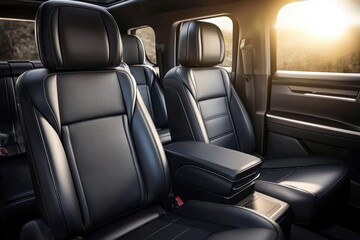 Frontal view showcasing the back passenger seats in a modern luxury vehicle.