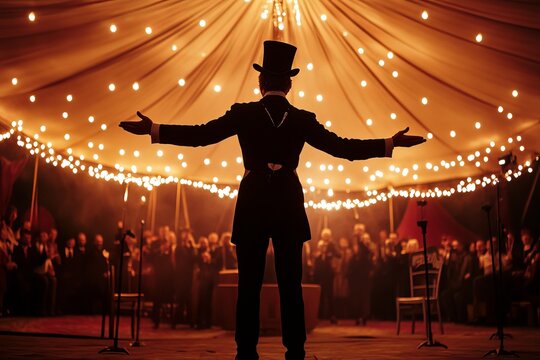 The circus ringmaster in circus tent